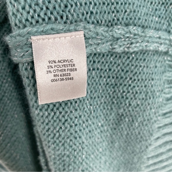 CJ Banks Teal White Black Grey Silver Thread Fair Aisle Soft Crew Neck Sweater - Picture 4 of 10